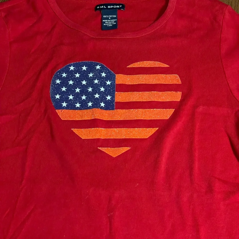 SML Sport red Stars Stripes heart tshirt cotton size small glitter graphic tee - Picture 6 of 12
